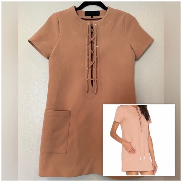 Kendall & Kylie Dresses & Skirts - EUC kendall + kylie mini dress women’s size small shift lace up tan